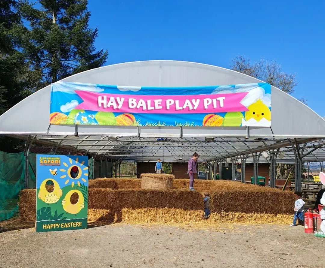 Easter fun at Blair Drummond Safari Park! Hay bale play pit at Blair Drummond Safari Park