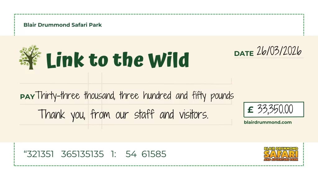 A cheque showing a donation of £33,350 to Link to the Wild.